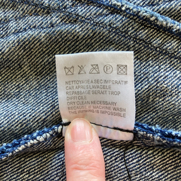 Womens Denim Top or Jacket w Rabbit Fur Knit Ribbed Sleeves Snap Down S Sz 4 - Picture 9 of 10